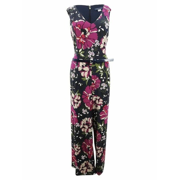 Tommy Hilfiger Belted Folk Floral Jumpsuit Navy - Picture 1 of 5